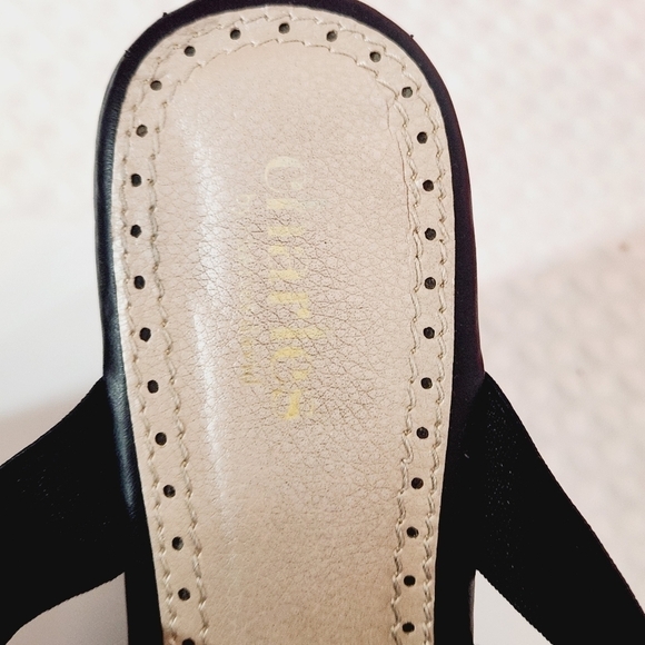 CHARLES by Charles David Black Elastic T Strap Platform Wedge Sandal Sz 9.5 - Picture 8 of 10